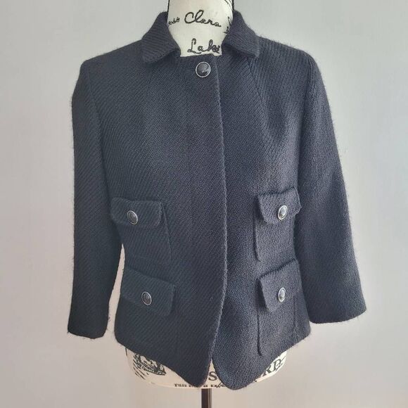 Talbots wool blend black chanel inspired blazer office workwear goth preppy acad - Picture 1 of 12